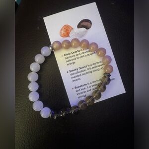 Gemstone bracelet harmony, fortune & luck clear quartz, smoky quartz & sunstone